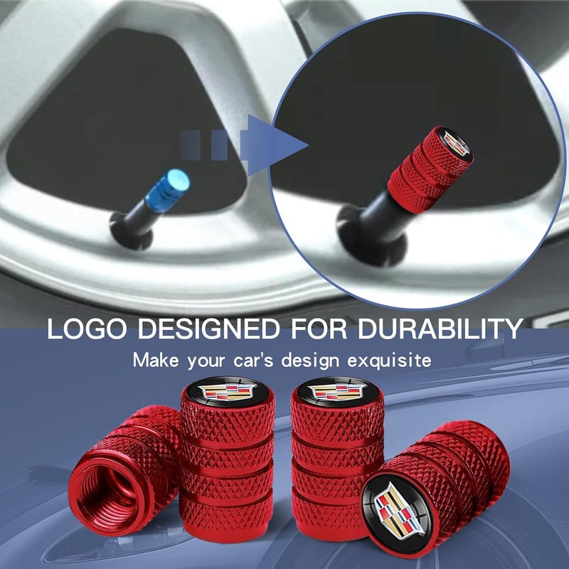 Comburvo 4Pcs Automobile Tire Valve Stem Covers, Corrosion-Resistant Tire Suitable for Cadillac ATS CTS EXT SRX XTS XLR Sedan ELR Series Vehicles and Other Motor Vehicles Tire Valve Cap Covers Red - Image 3